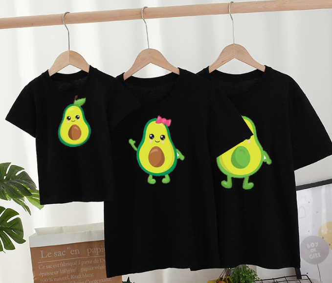 Mini Fashion™ - Familien-Parter-Look - Avocado T-Shirt Schwarz