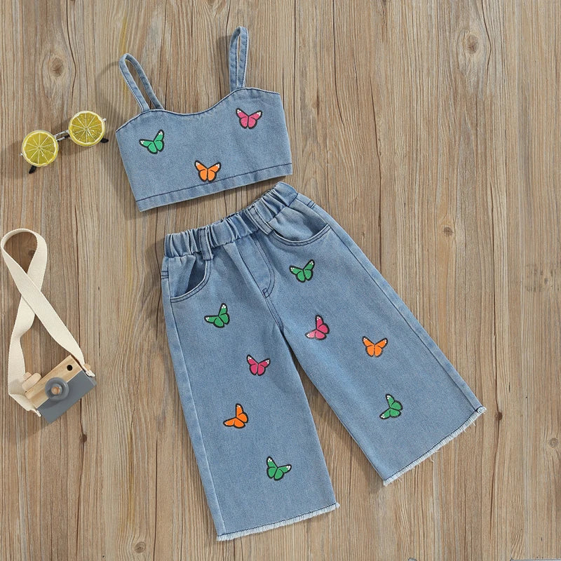 Mini Fashion™ - Schöne Stickerei - Denim Sommer Set